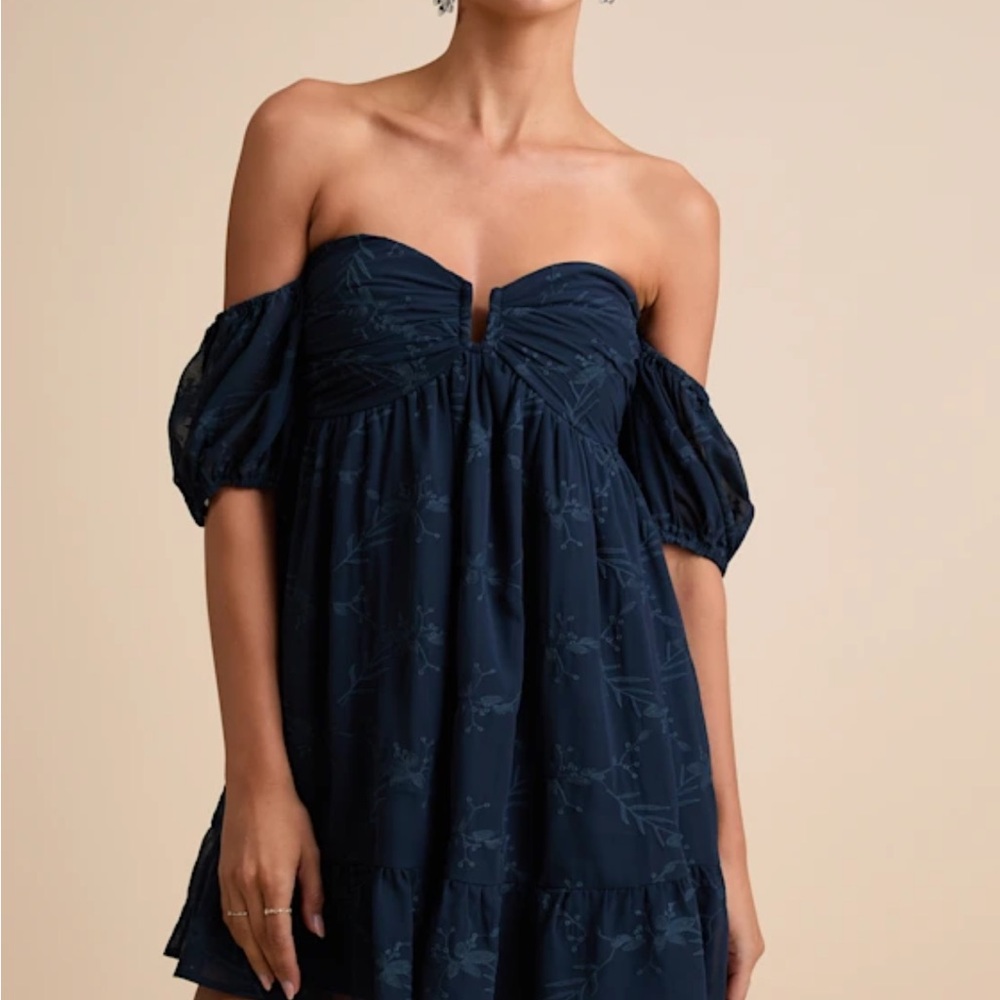 Lulu's Midnight Blue Off-Shoulder Mini Dress